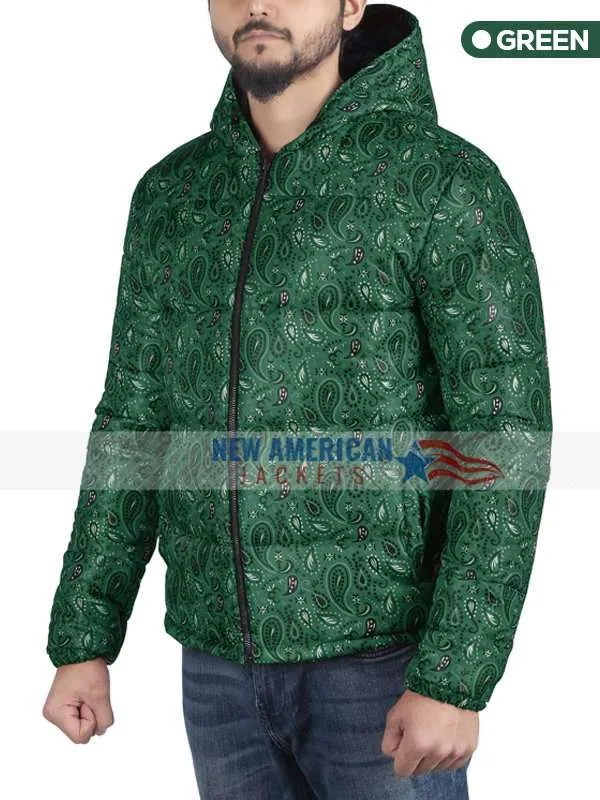 Red Bandana Puffer Jacket - New American Jackets