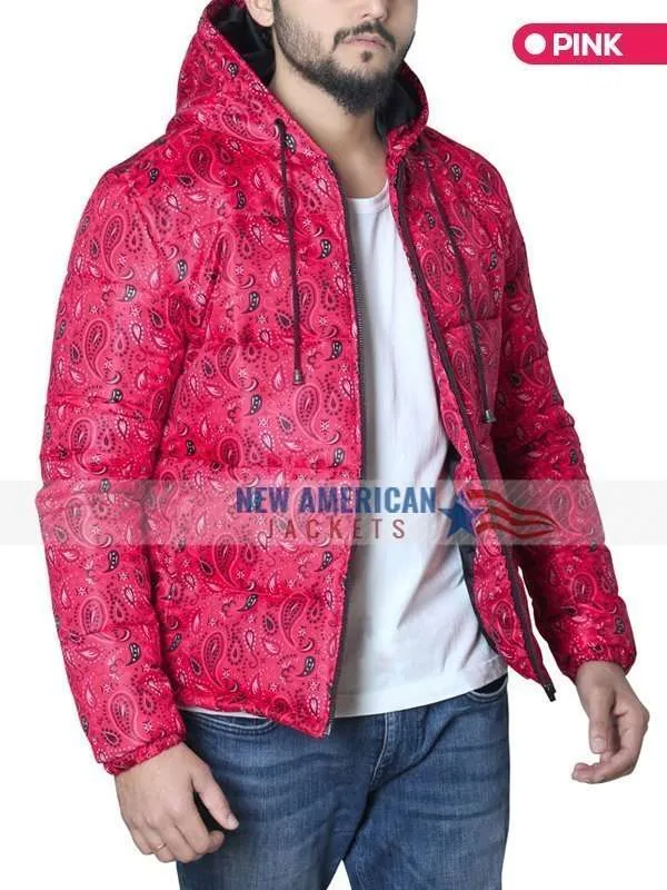 Red Bandana Puffer Jacket - New American Jackets