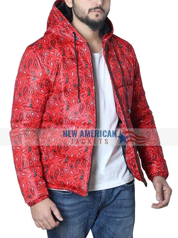 Red Bandana Puffer Jacket - New American Jackets