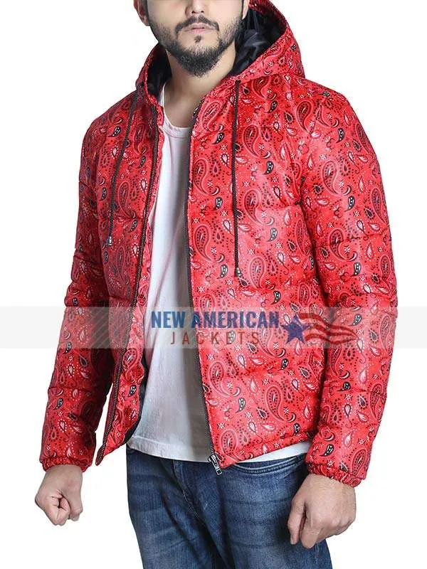 Red Bandana Puffer Jacket - New American Jackets