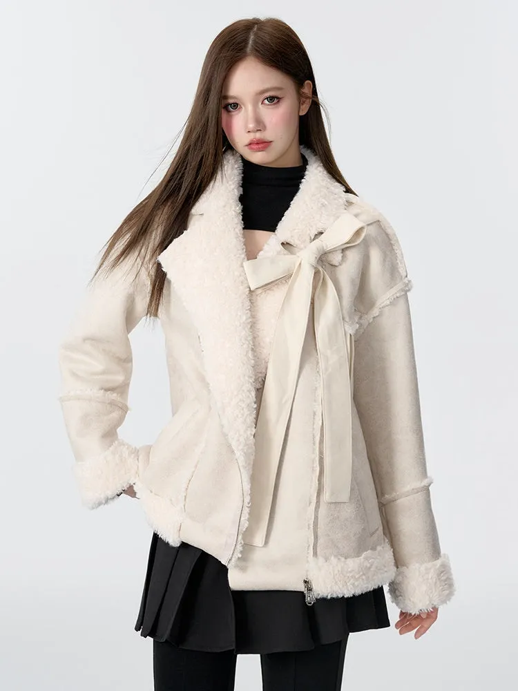 Ribbon Accent Fur Motorcycle Jacket