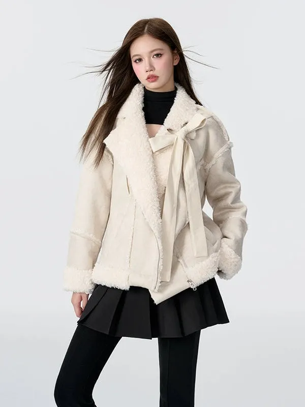 Ribbon Accent Fur Motorcycle Jacket