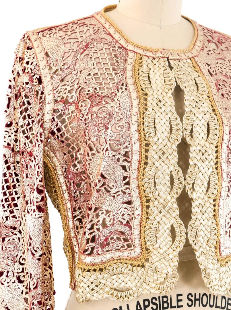 Roberto Cavalli Laser Cut Dragon Motif Leather Jacket