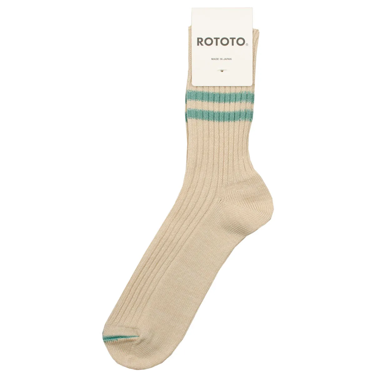 RoToTo - Hemp Organic Cotton Stripe Socks - White Sand / Turquoise