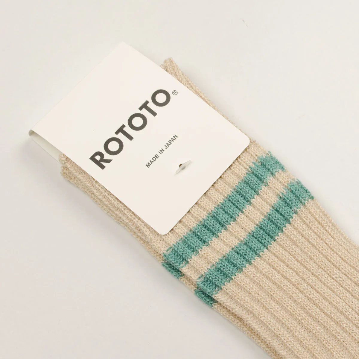 RoToTo - Hemp Organic Cotton Stripe Socks - White Sand / Turquoise