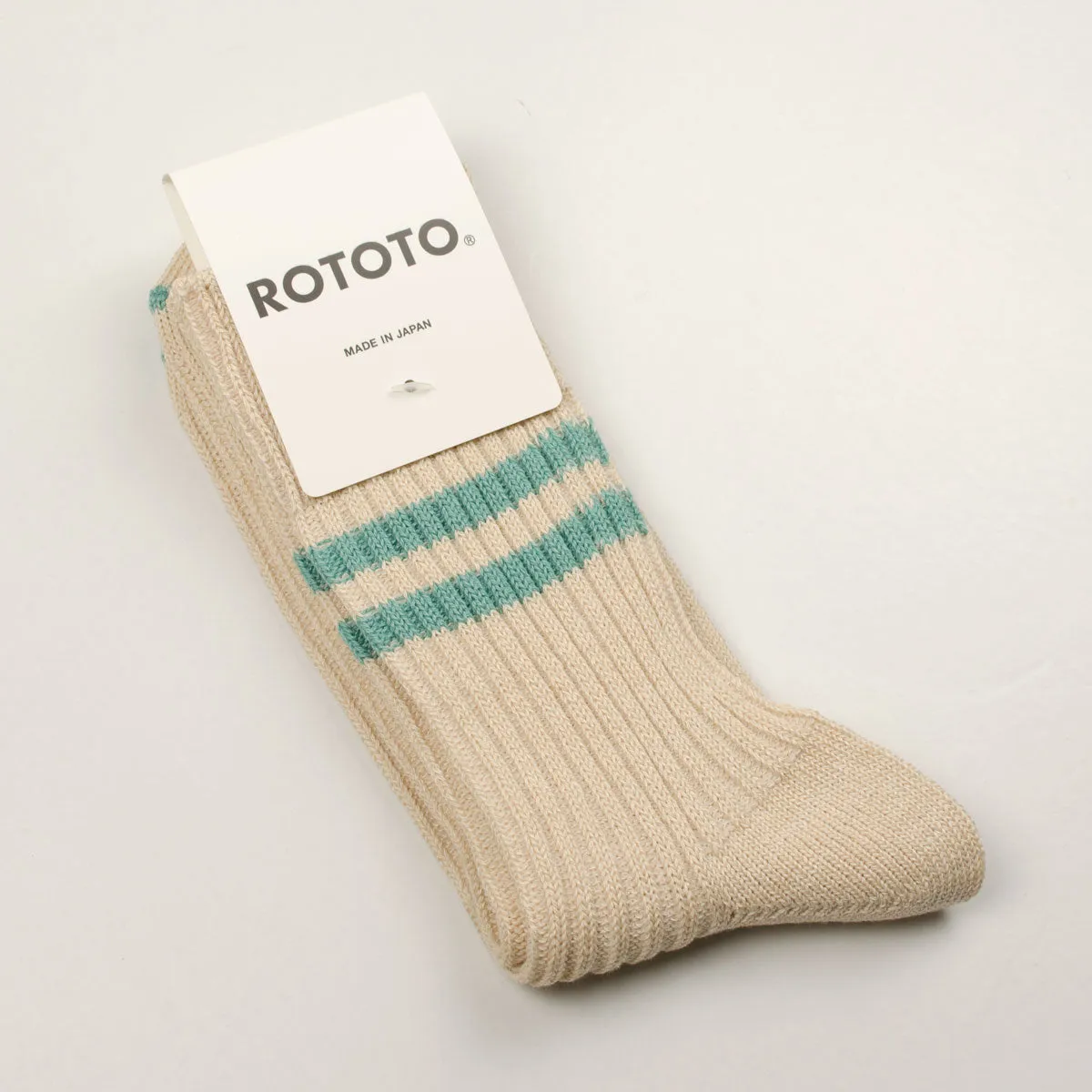 RoToTo - Hemp Organic Cotton Stripe Socks - White Sand / Turquoise