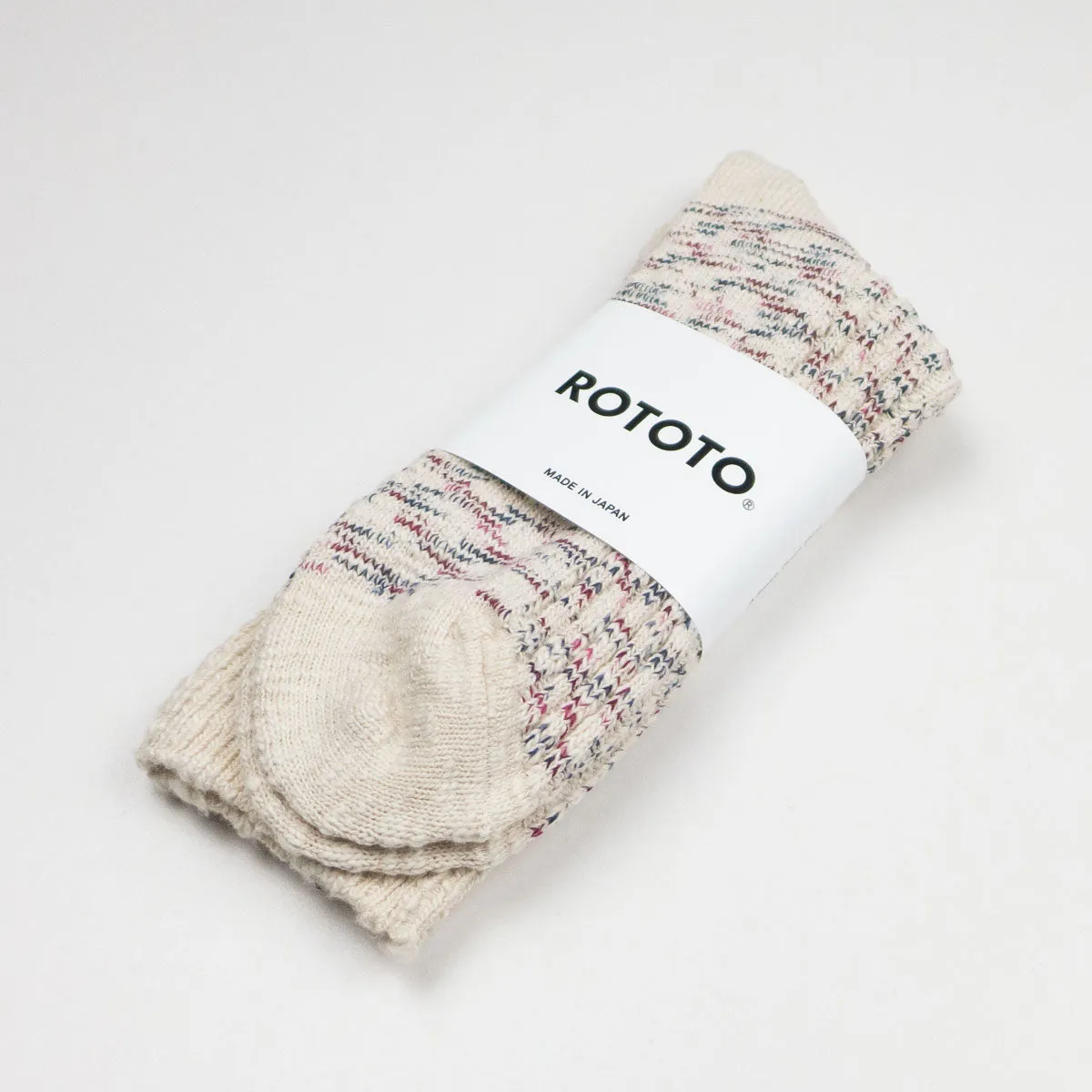 RoToTo - Kasuri Ribbed Crew Socks - Navy / Burgundy