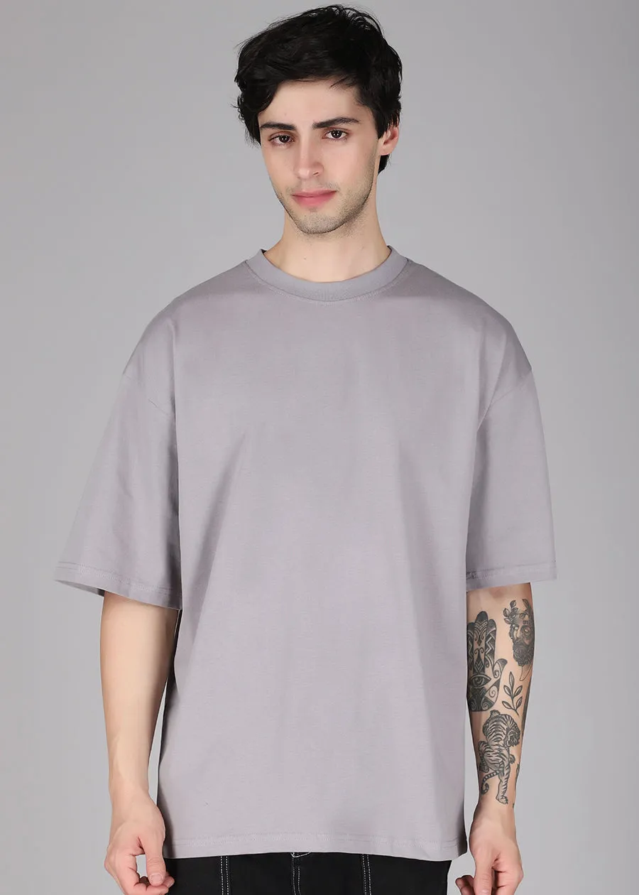 Solid Men Oversized T-Shirt - Ash Grey