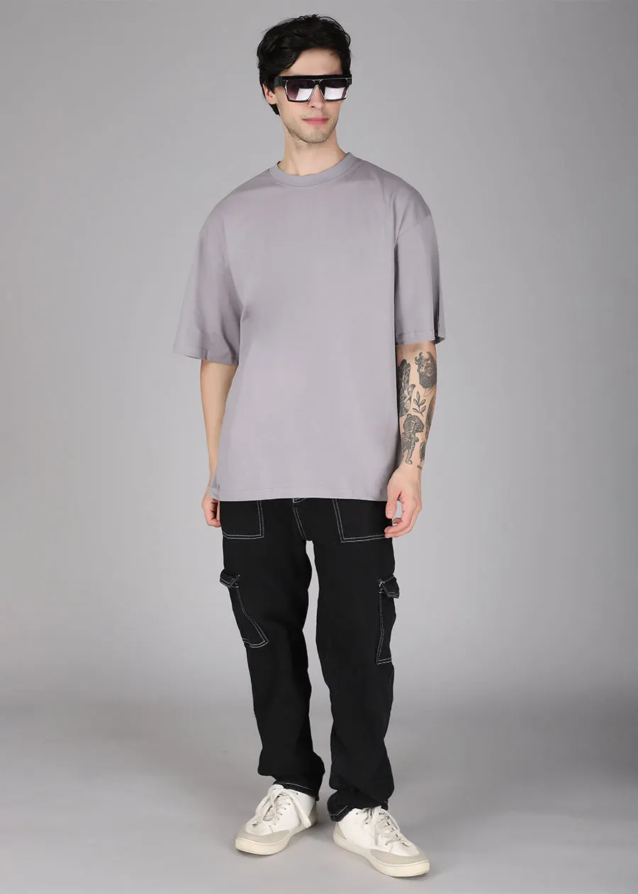 Solid Men Oversized T-Shirt - Ash Grey