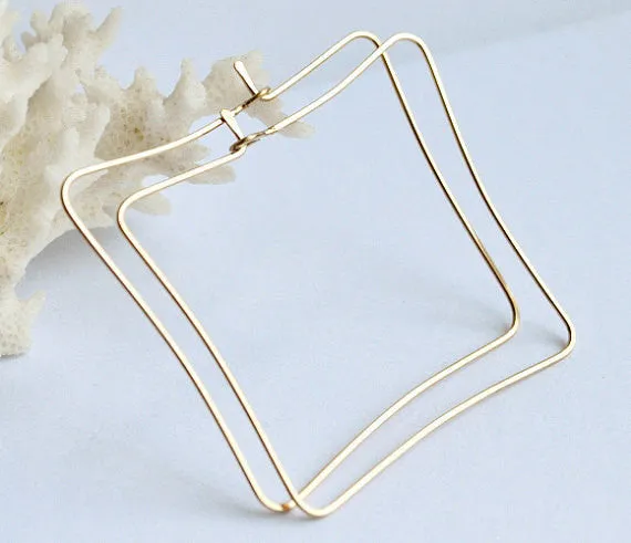 Square Geometric Earrings - Fashion Jewelry - Artisan Hoops