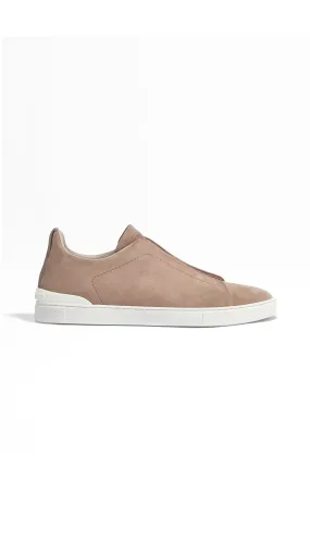 Suede Triple Stitch Low Top Sneakers - Beige