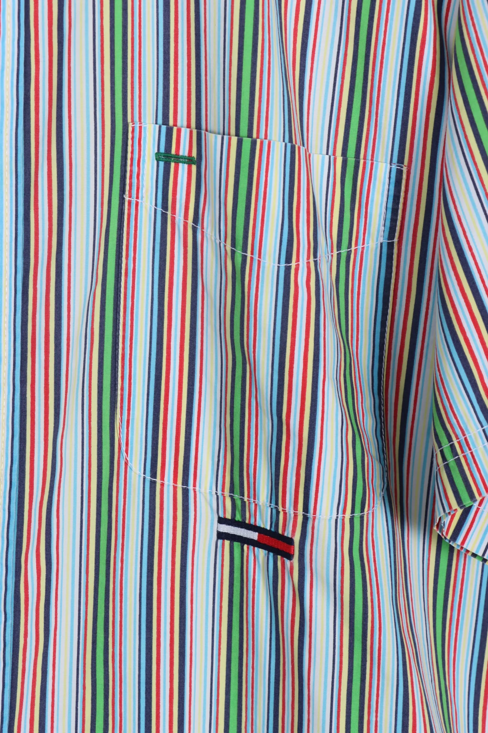 TOMMY HILFIGER Box Logo Rainbow Stripe Short Sleeve Shirt (XL-XXL)