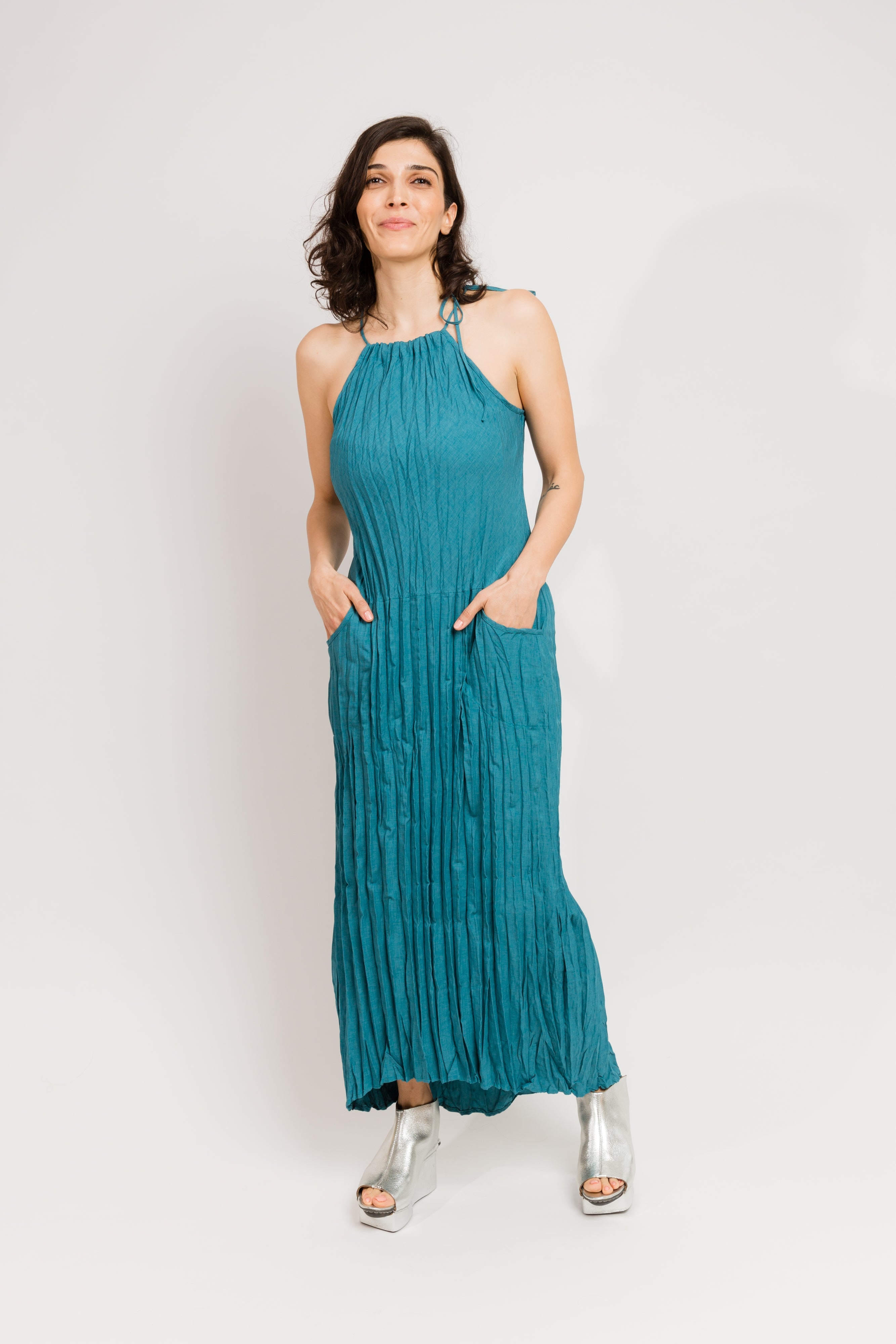 Twisted Maxi Halter Dress | Teal