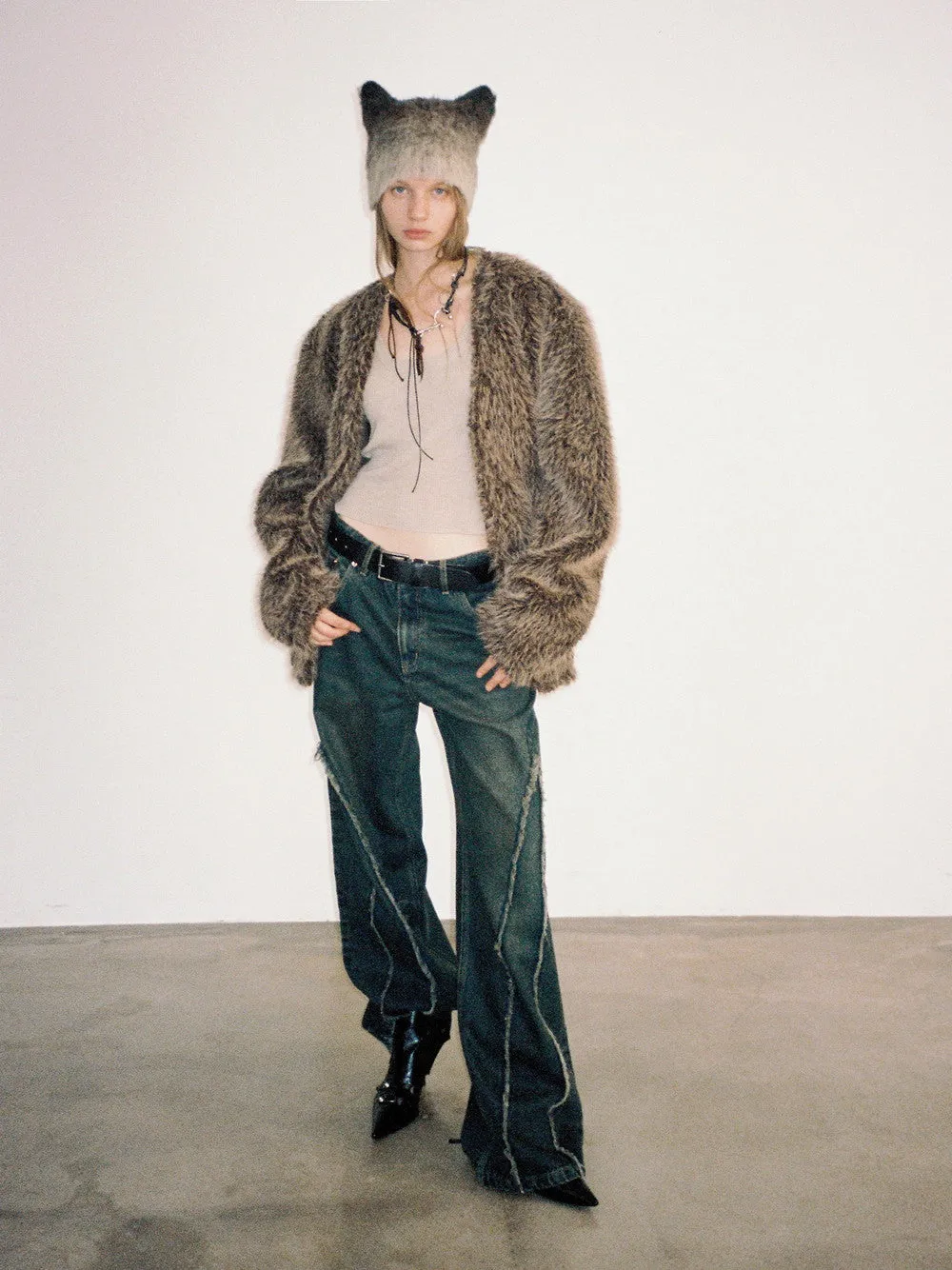 Unisex Fluffily Retro Drop-Shoulder Oversize Fur-Jacket