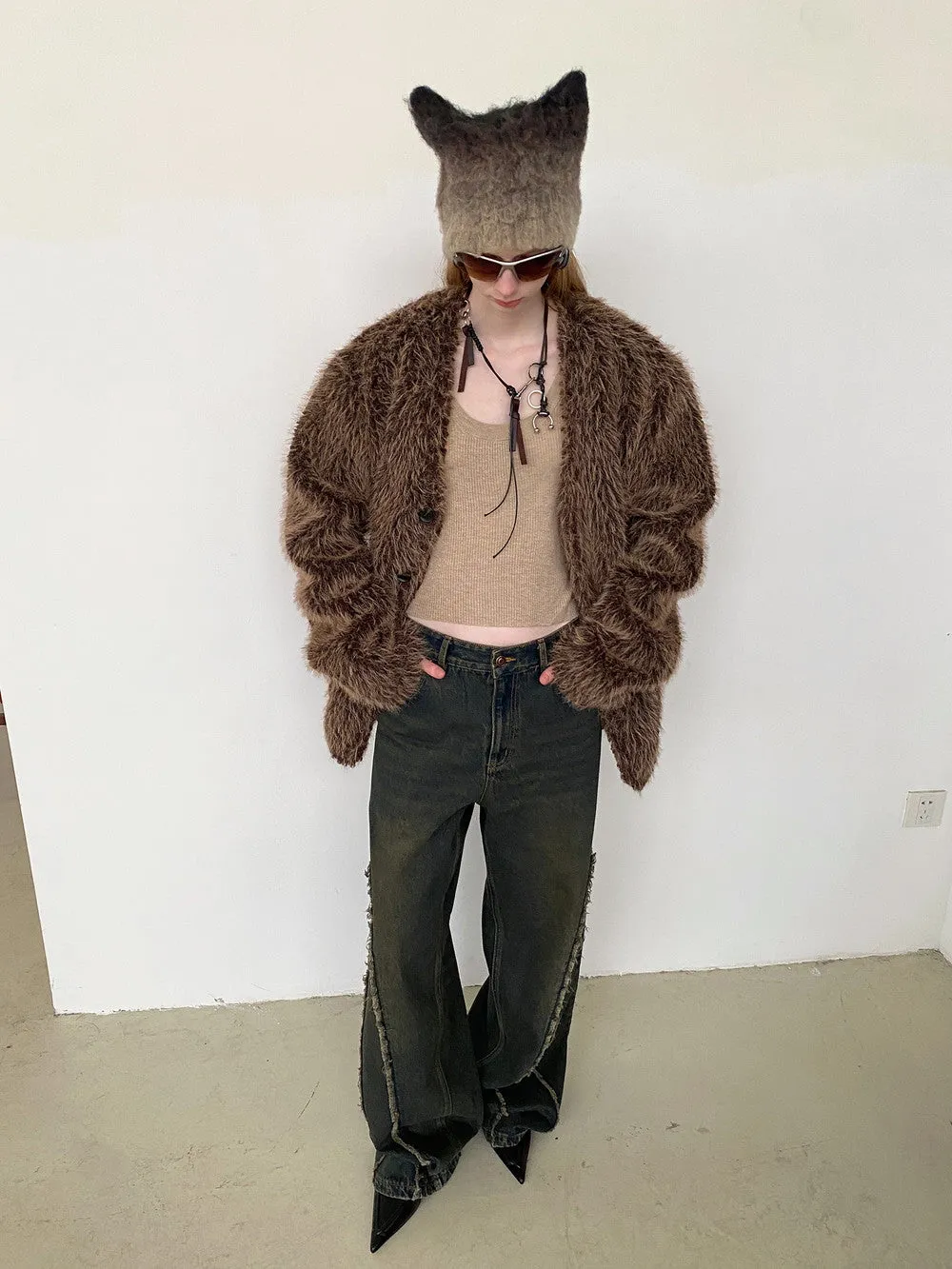 Unisex Fluffily Retro Drop-Shoulder Oversize Fur-Jacket