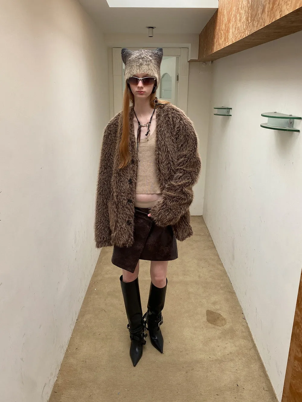 Unisex Fluffily Retro Drop-Shoulder Oversize Fur-Jacket