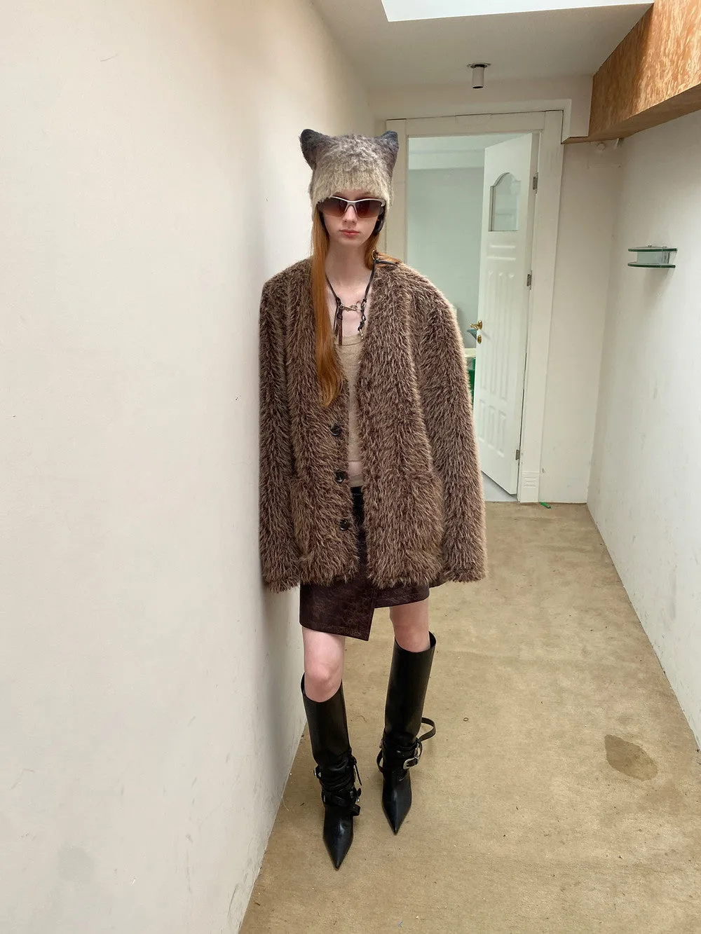 Unisex Fluffily Retro Drop-Shoulder Oversize Fur-Jacket