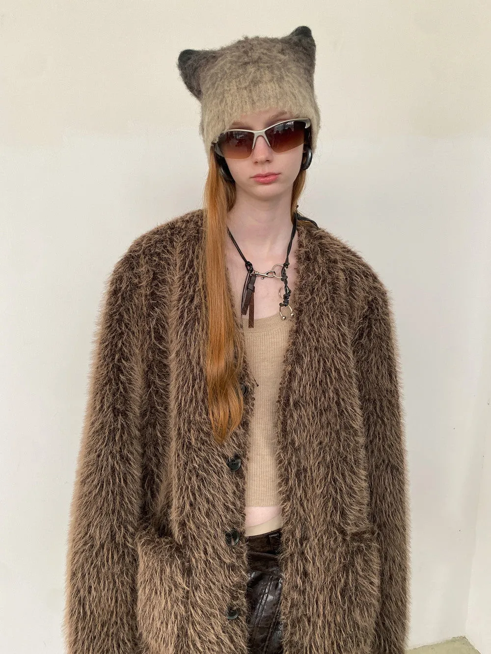 Unisex Fluffily Retro Drop-Shoulder Oversize Fur-Jacket