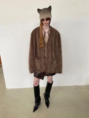 Unisex Fluffily Retro Drop-Shoulder Oversize Fur-Jacket