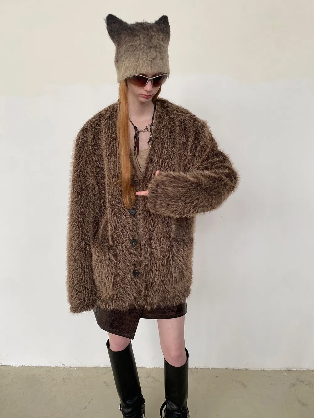 Unisex Fluffily Retro Drop-Shoulder Oversize Fur-Jacket