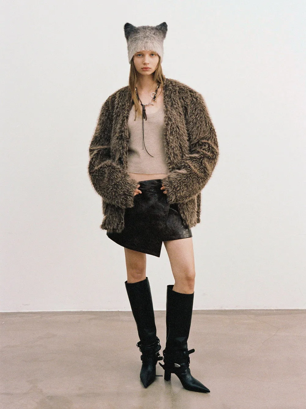 Unisex Fluffily Retro Drop-Shoulder Oversize Fur-Jacket