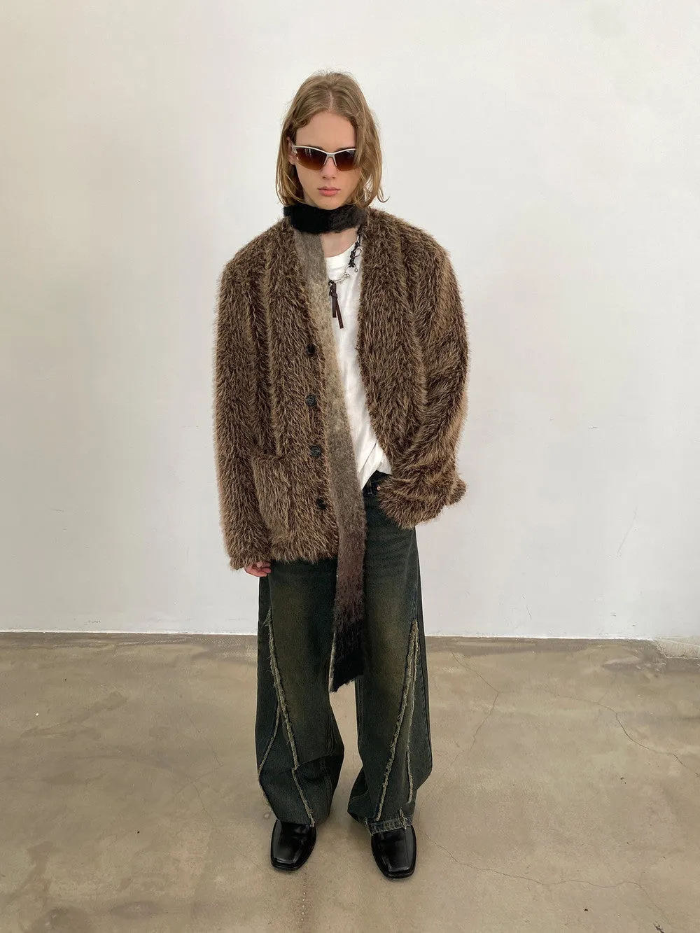 Unisex Fluffily Retro Drop-Shoulder Oversize Fur-Jacket