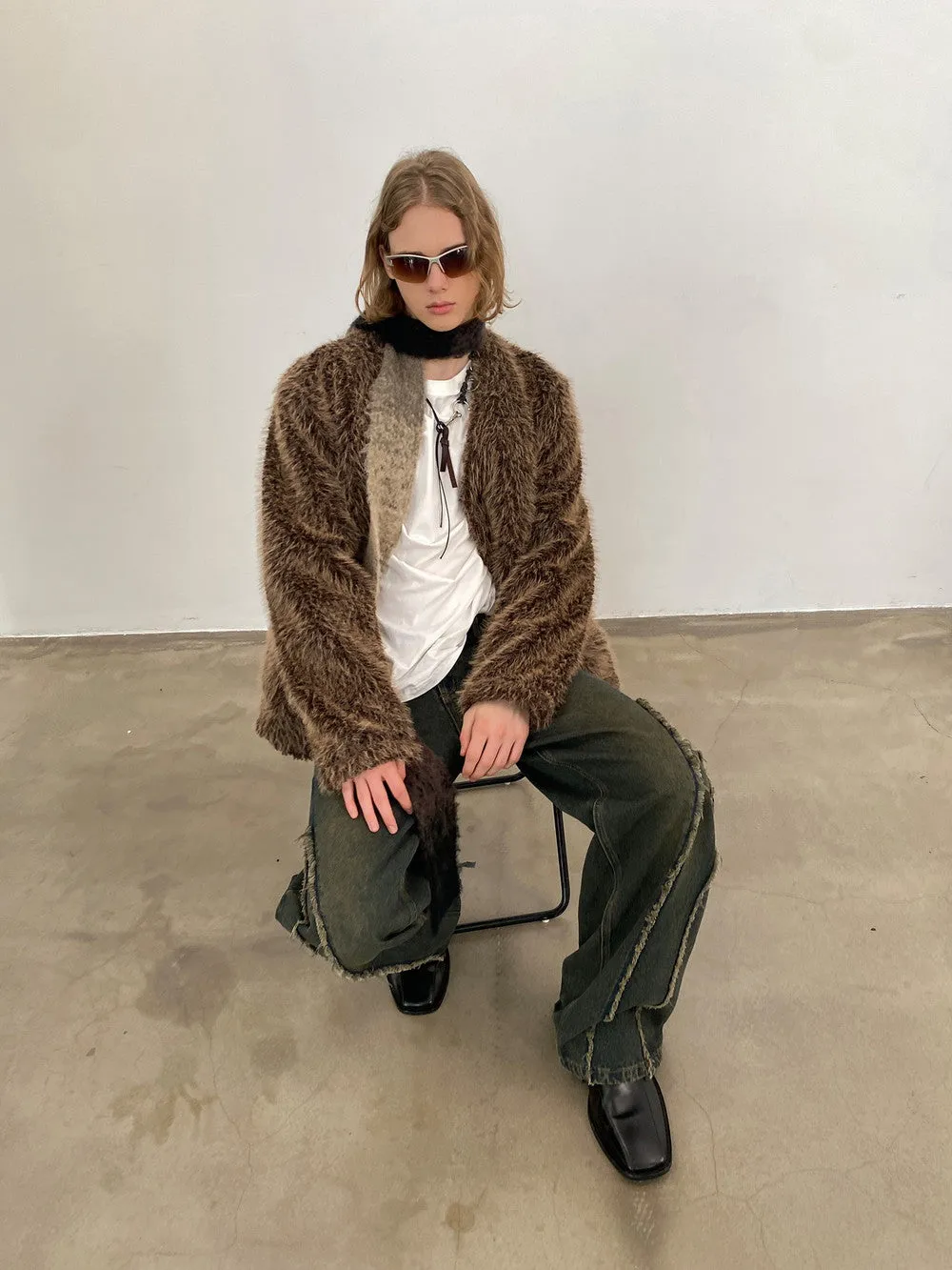 Unisex Fluffily Retro Drop-Shoulder Oversize Fur-Jacket