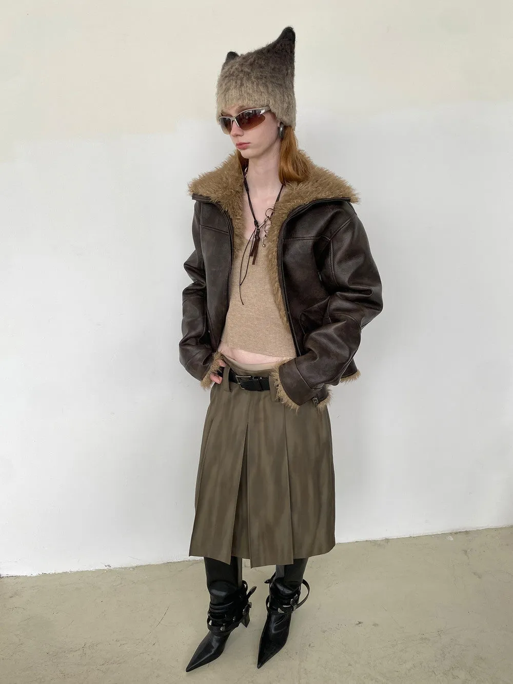 Unisex Reversible Fur Leather Vintage Retro Crocodile Jacket