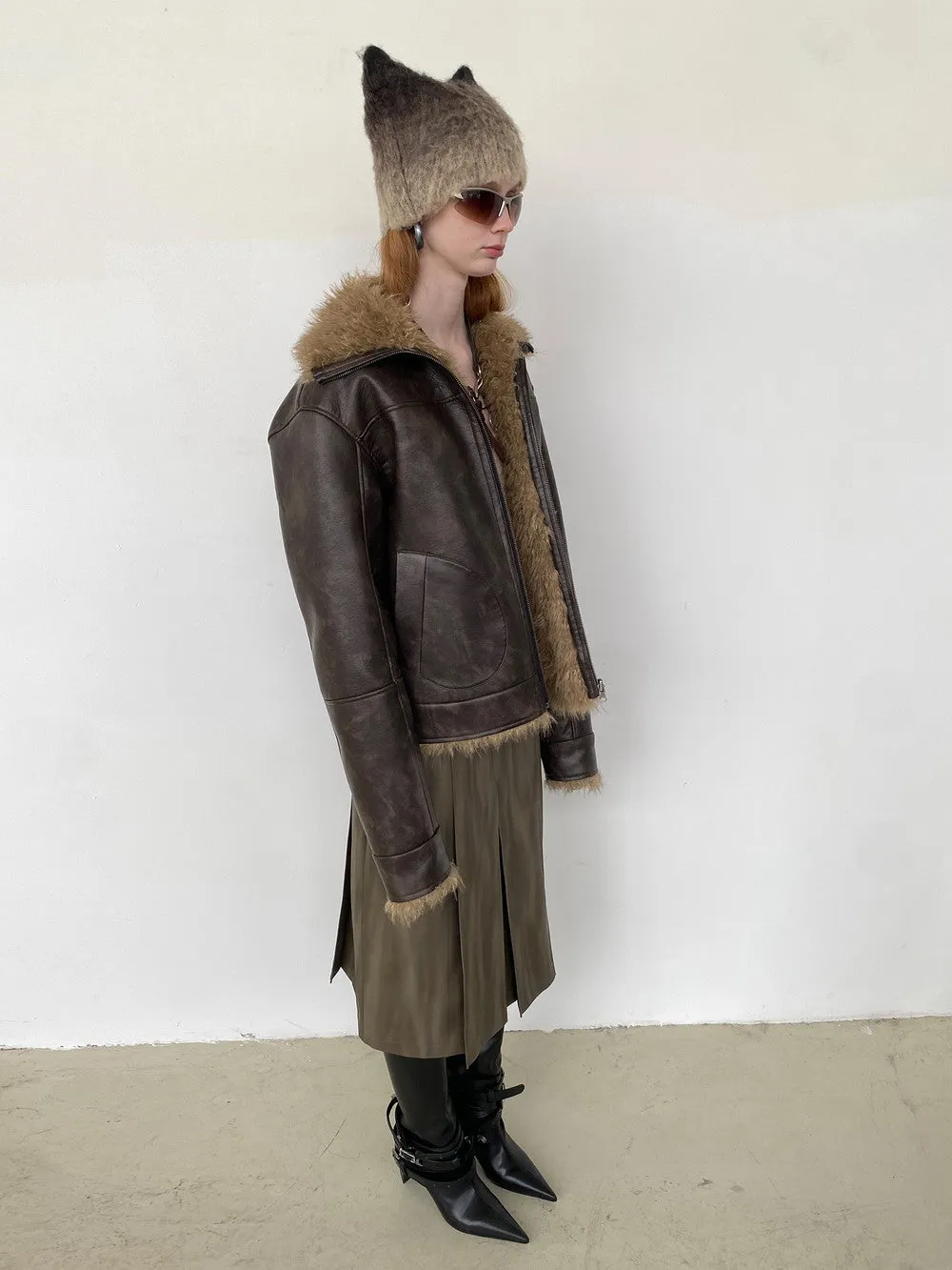 Unisex Reversible Fur Leather Vintage Retro Crocodile Jacket