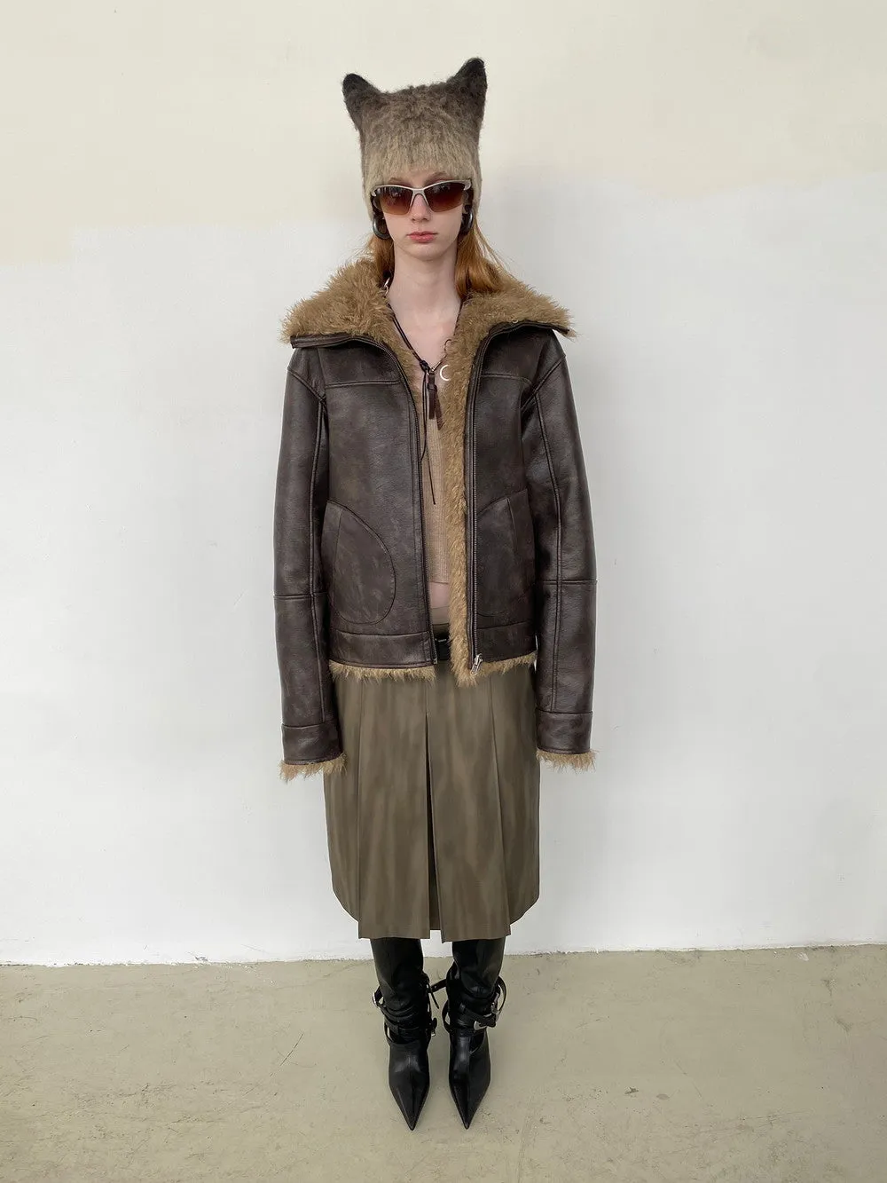 Unisex Reversible Fur Leather Vintage Retro Crocodile Jacket