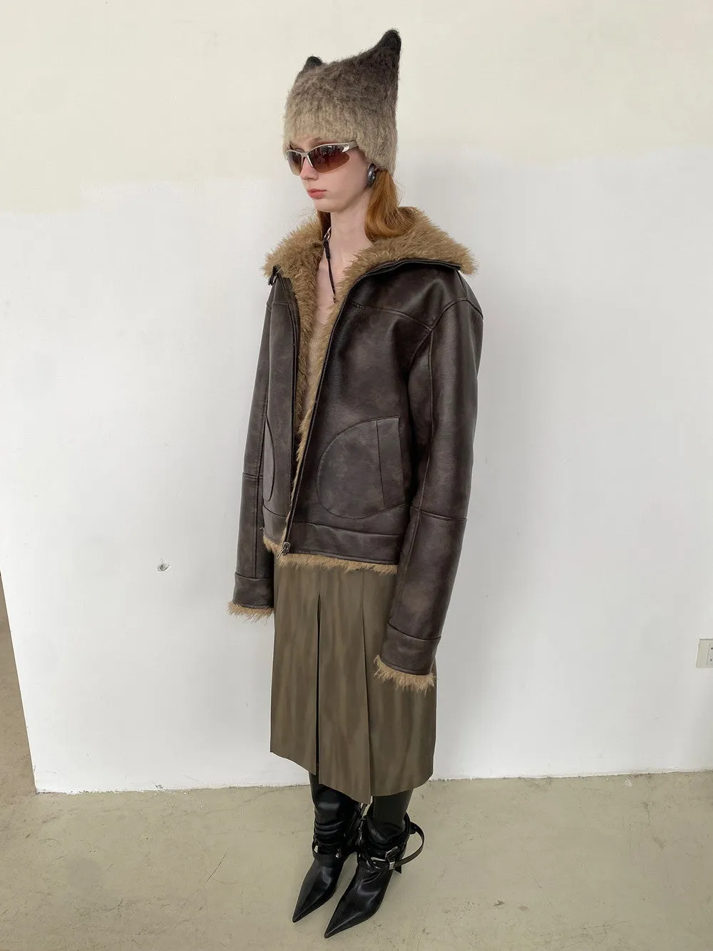 Unisex Reversible Fur Leather Vintage Retro Crocodile Jacket