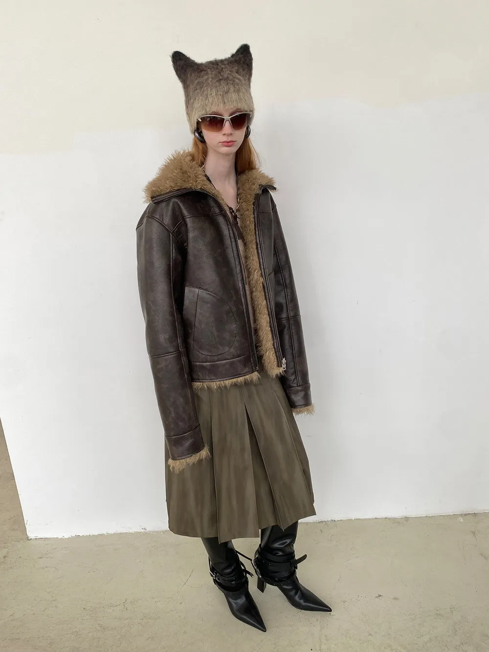 Unisex Reversible Fur Leather Vintage Retro Crocodile Jacket