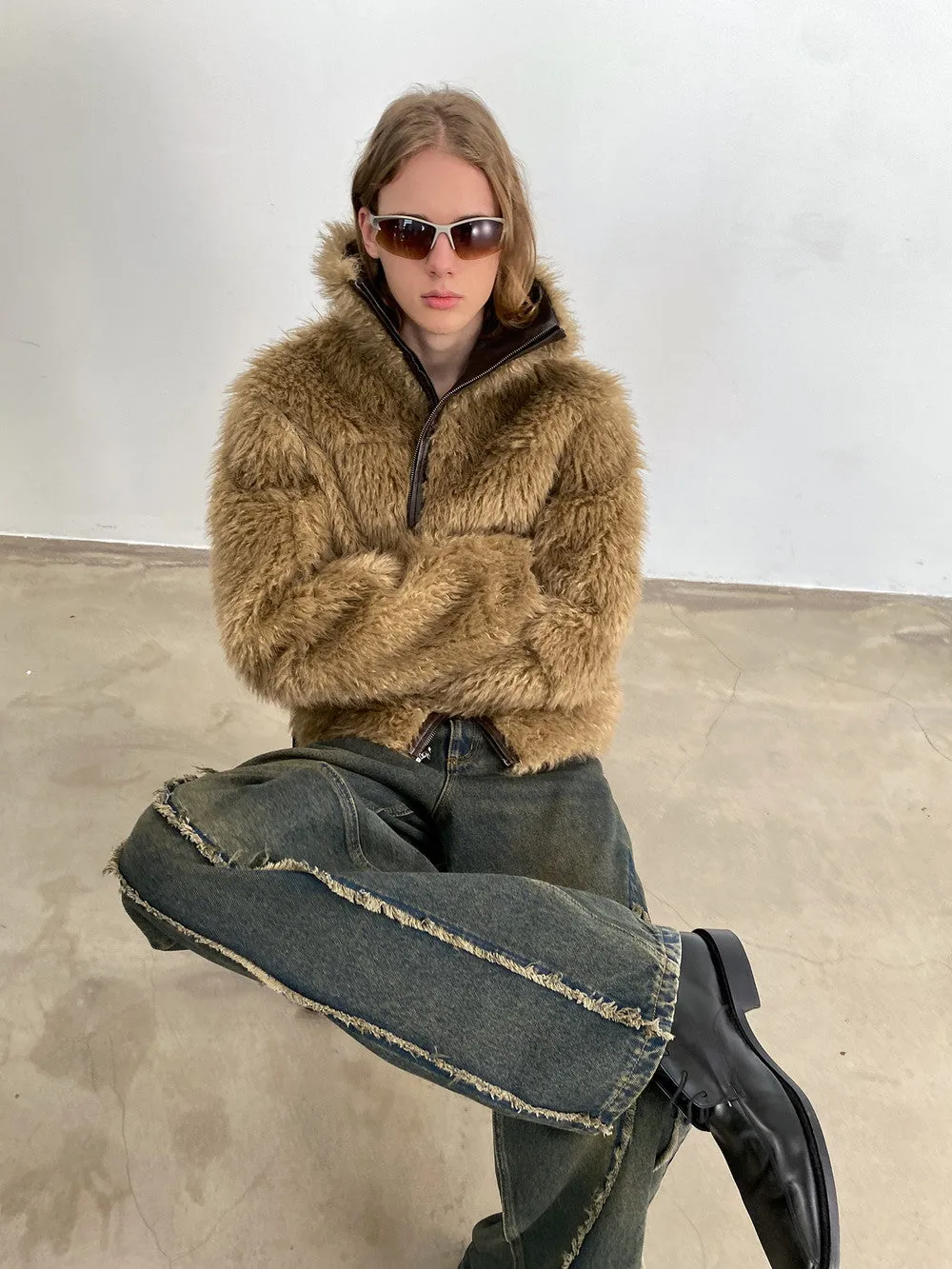 Unisex Reversible Fur Leather Vintage Retro Crocodile Jacket