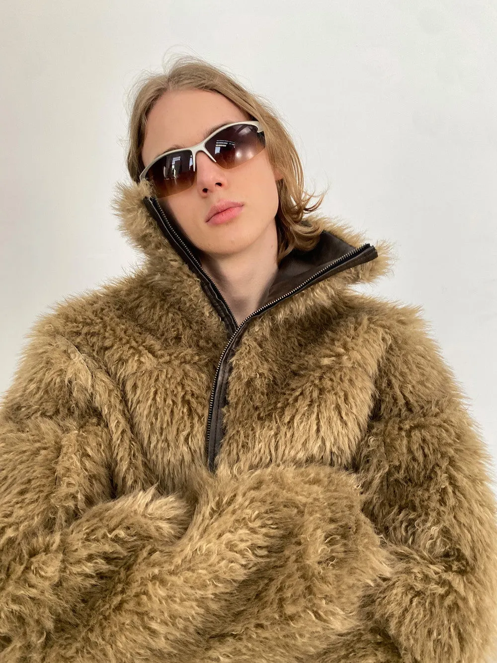 Unisex Reversible Fur Leather Vintage Retro Crocodile Jacket