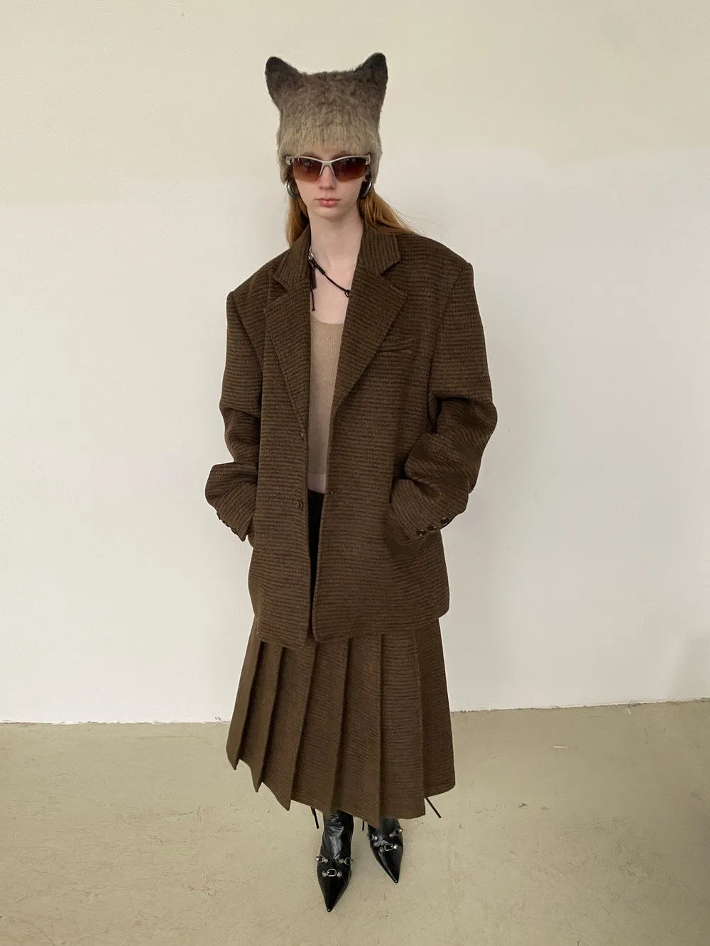 Unisex Set-Up Suit Simple Wool Retro Jacket＆Long-Skirt