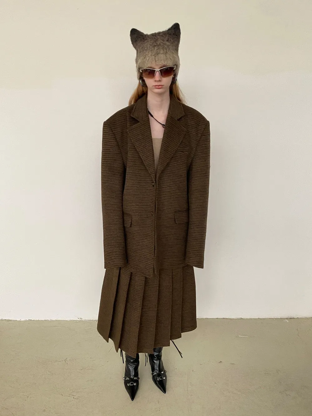 Unisex Set-Up Suit Simple Wool Retro Jacket＆Long-Skirt