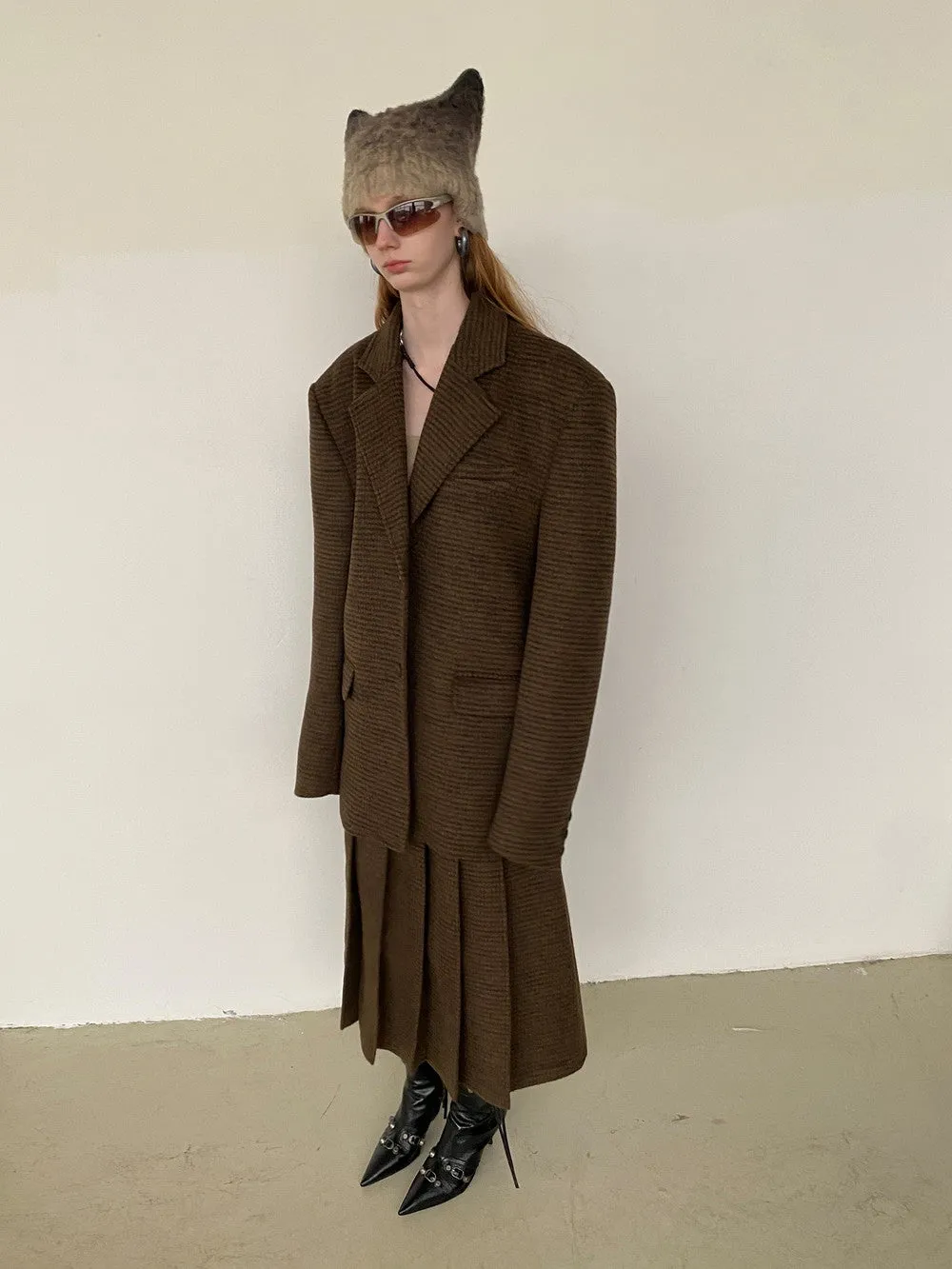 Unisex Set-Up Suit Simple Wool Retro Jacket＆Long-Skirt