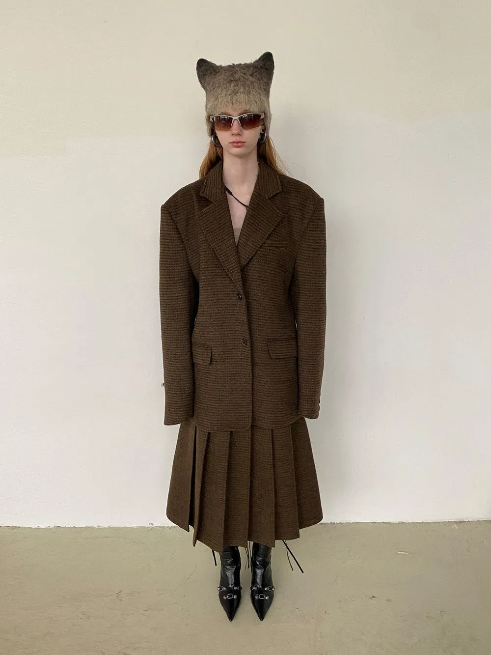 Unisex Set-Up Suit Simple Wool Retro Jacket＆Long-Skirt