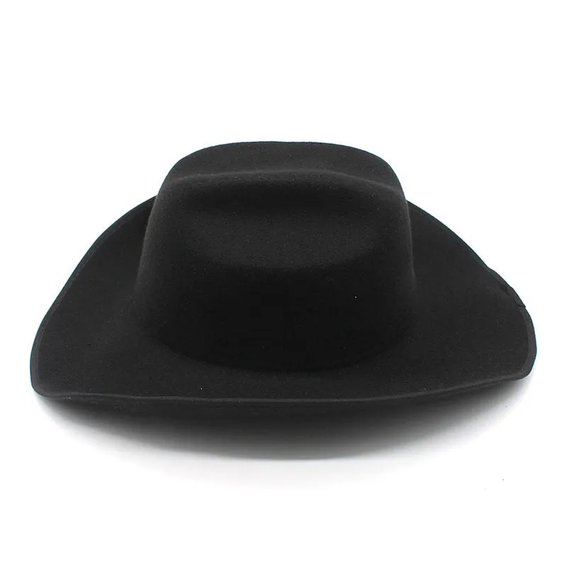 Vintage Winter Solid Wide Brim Western Jazz Cowboy Hat for Men and Women