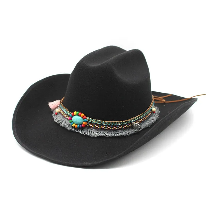 Vintage Winter Solid Wide Brim Western Jazz Cowboy Hat for Men and Women