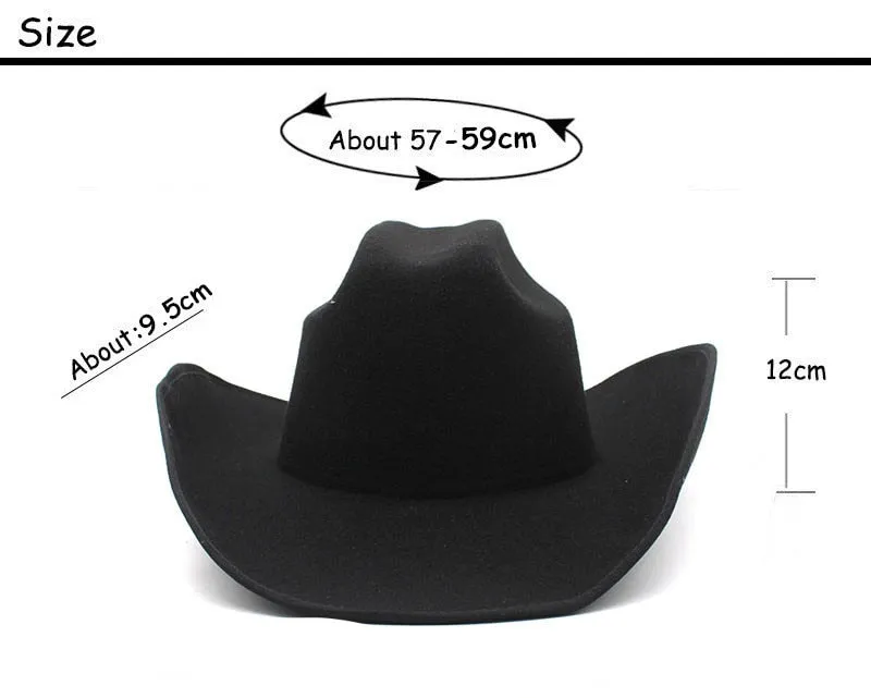 Vintage Winter Solid Wide Brim Western Jazz Cowboy Hat for Men and Women