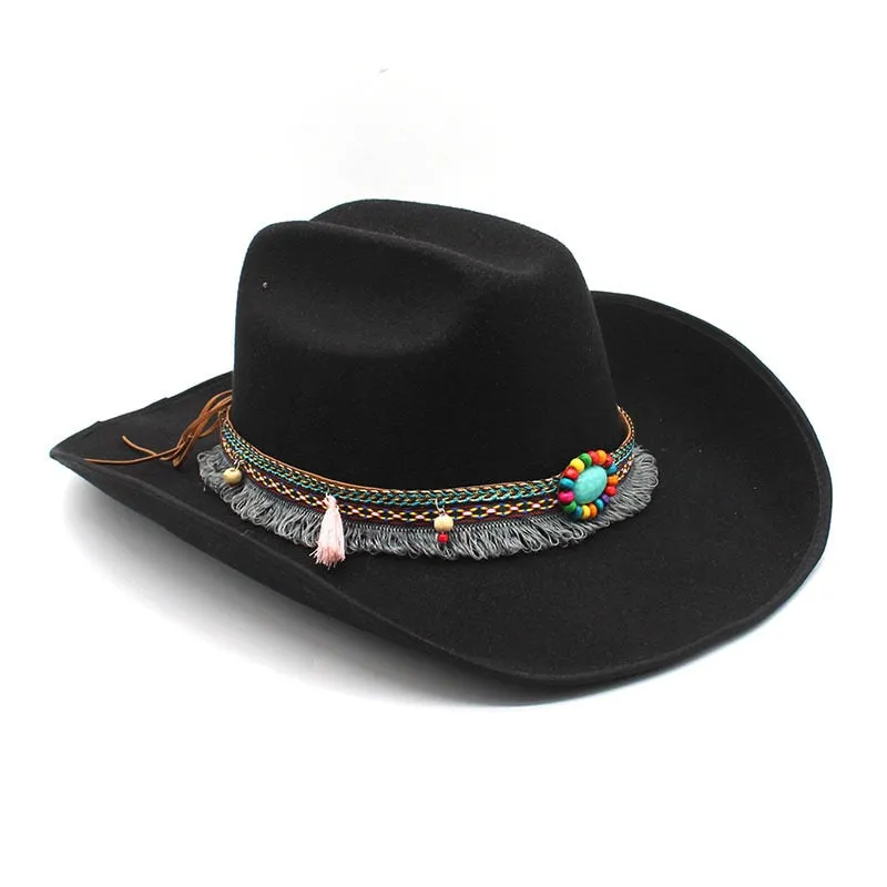 Vintage Winter Solid Wide Brim Western Jazz Cowboy Hat for Men and Women