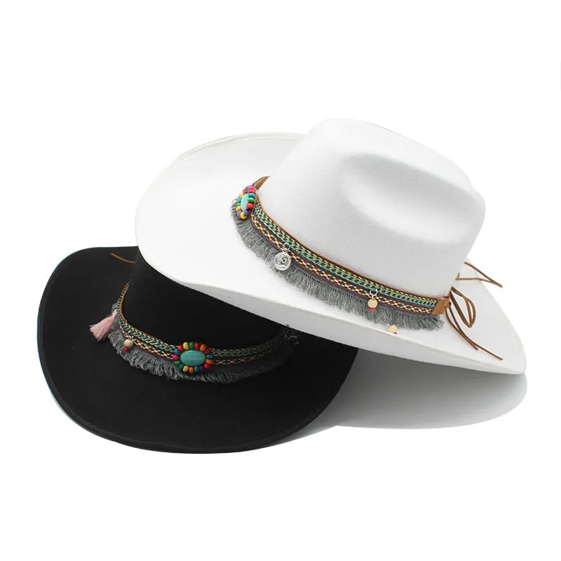 Vintage Winter Solid Wide Brim Western Jazz Cowboy Hat for Men and Women