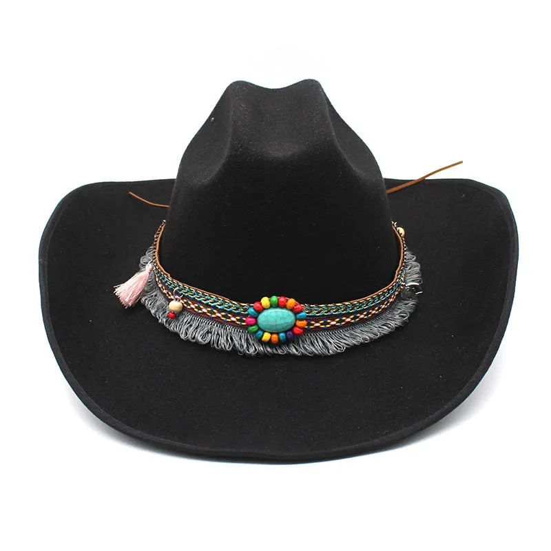 Vintage Winter Solid Wide Brim Western Jazz Cowboy Hat for Men and Women