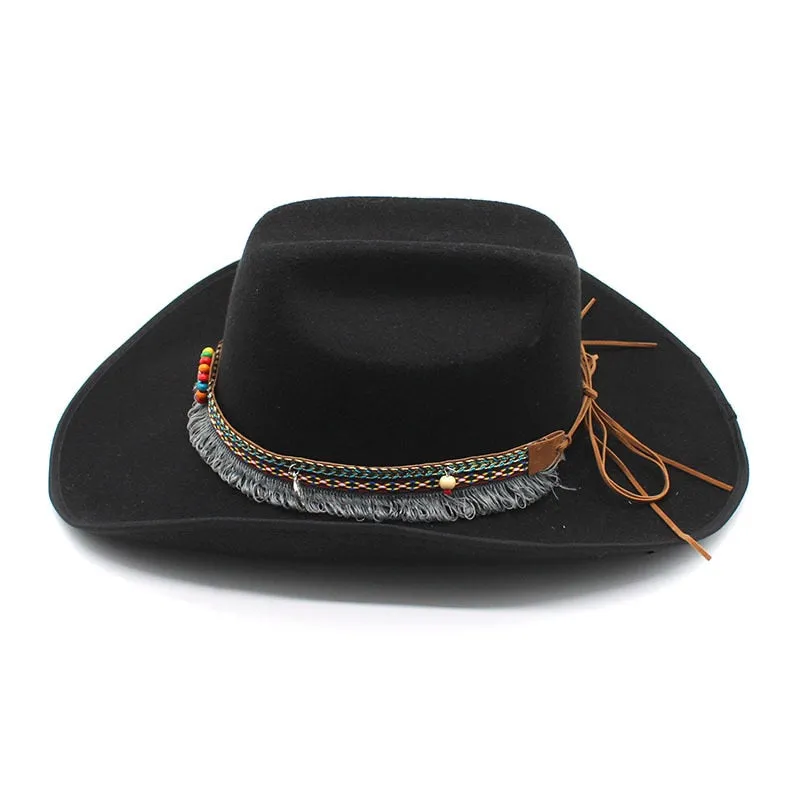 Vintage Winter Solid Wide Brim Western Jazz Cowboy Hat for Men and Women