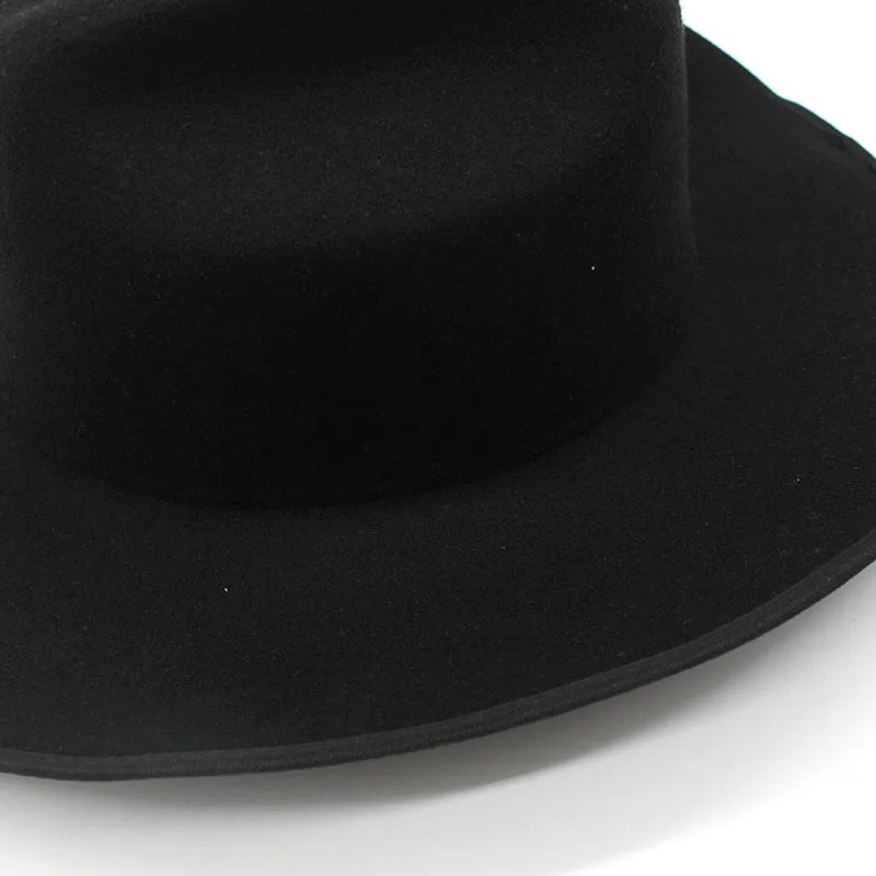 Vintage Winter Solid Wide Brim Western Jazz Cowboy Hat for Men and Women