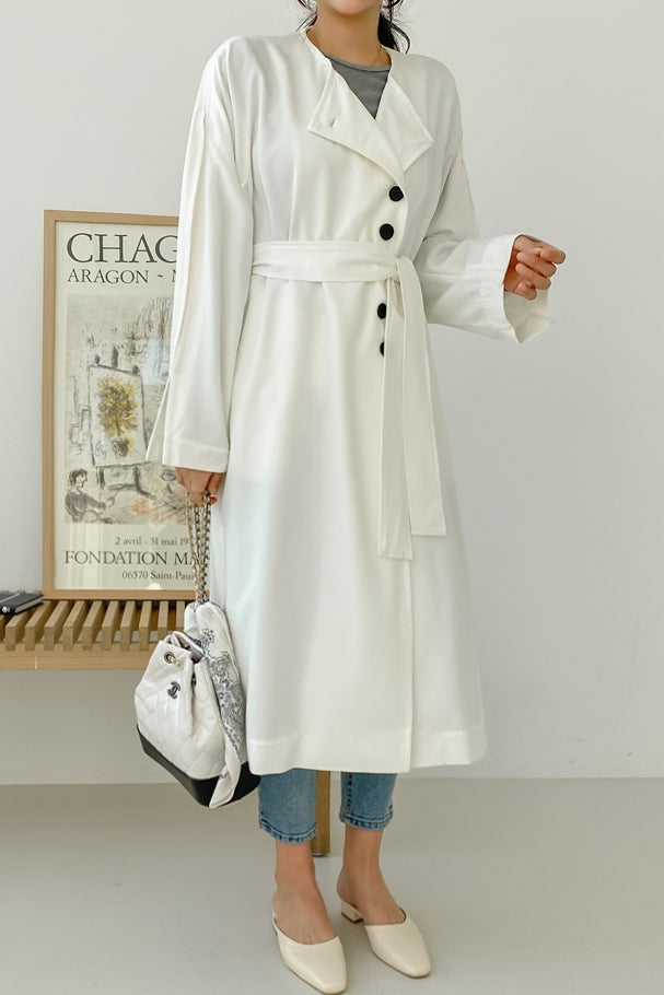 White Black Two-way wear Sophisticated Sheer Long Trench Coats Belted For Womens Loose Fit Outerwear Spring Autumn Korean Drama 