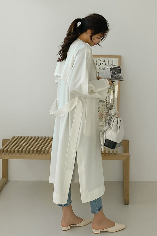 White Black Two-way wear Sophisticated Sheer Long Trench Coats Belted For Womens Loose Fit Outerwear Spring Autumn Korean Drama 