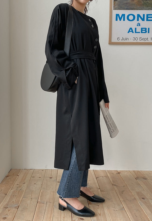 White Black Two-way wear Sophisticated Sheer Long Trench Coats Belted For Womens Loose Fit Outerwear Spring Autumn Korean Drama 