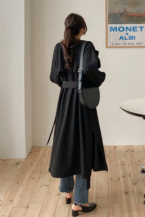 White Black Two-way wear Sophisticated Sheer Long Trench Coats Belted For Womens Loose Fit Outerwear Spring Autumn Korean Drama 